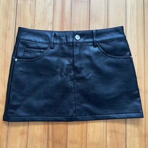 Edikted Black Faux Leather Mini Skirt XS Vegan Leather 5-Pocket Moto Style